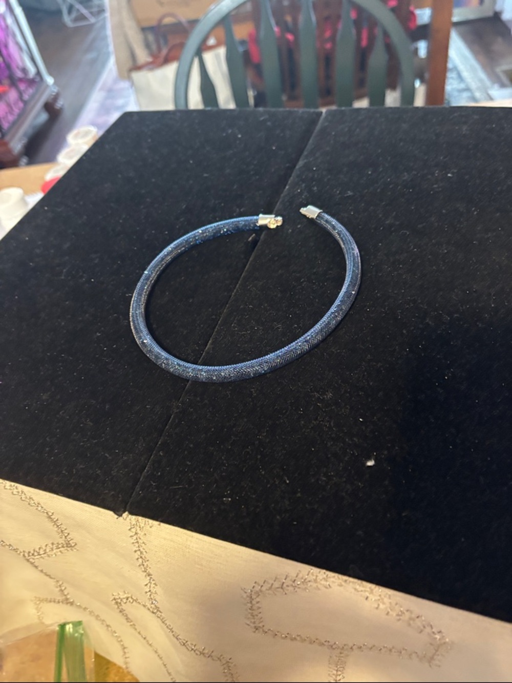 Swarovski Navy Blue Mesh Choker with Silver Clasp
